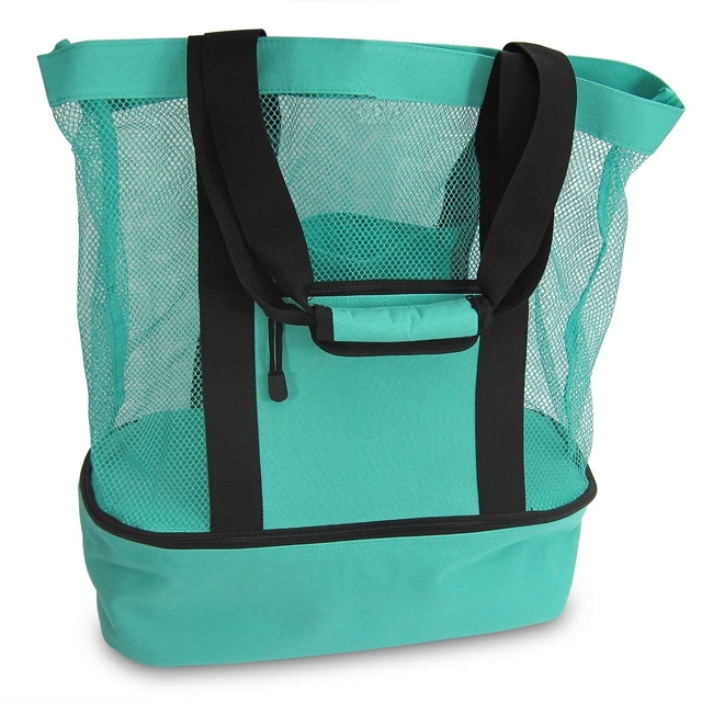 Mesh Beach tote bag with cooler bag